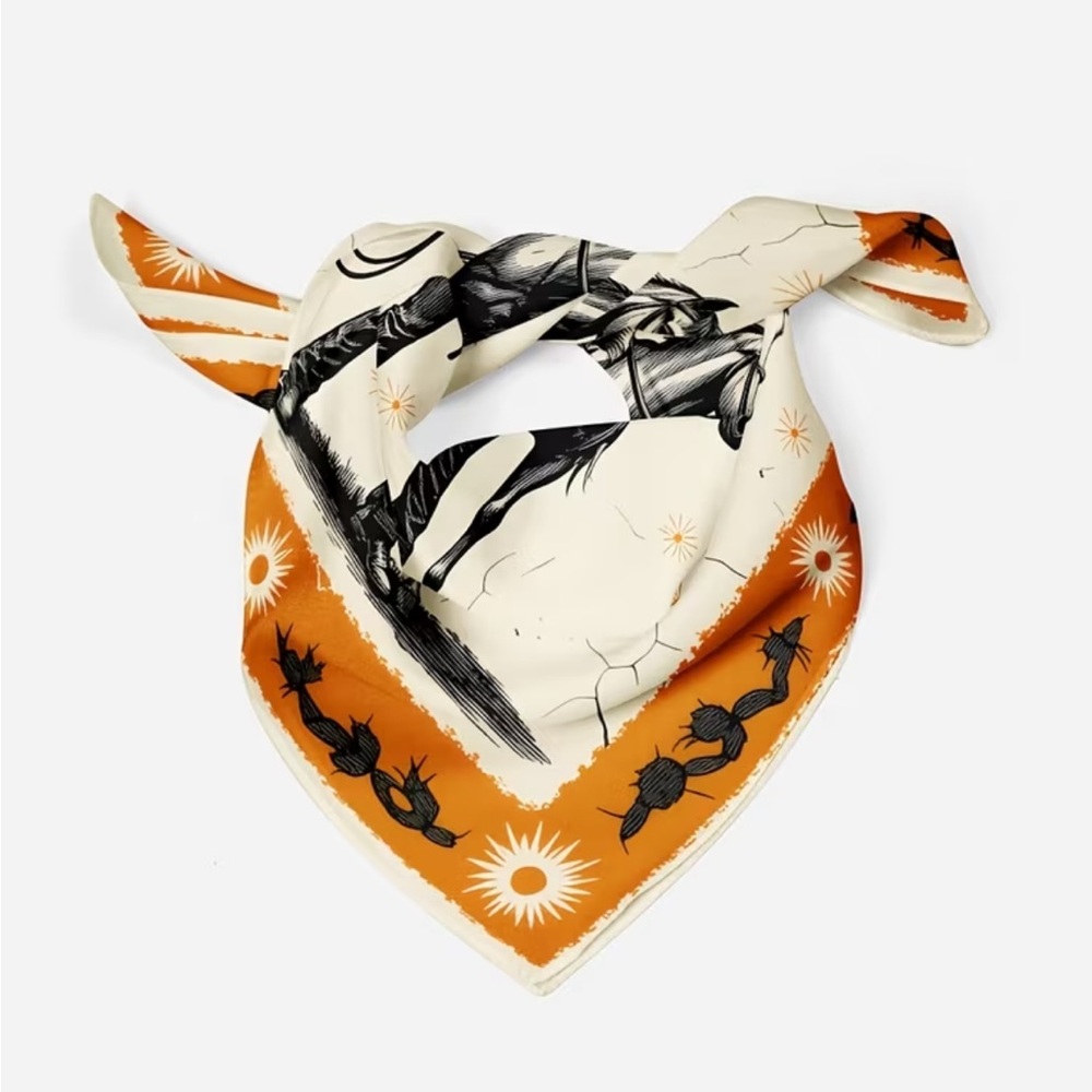 🌵 Western Cowgirl Horse Bandana 
Scarf 27.5” Orange Rodeo Print